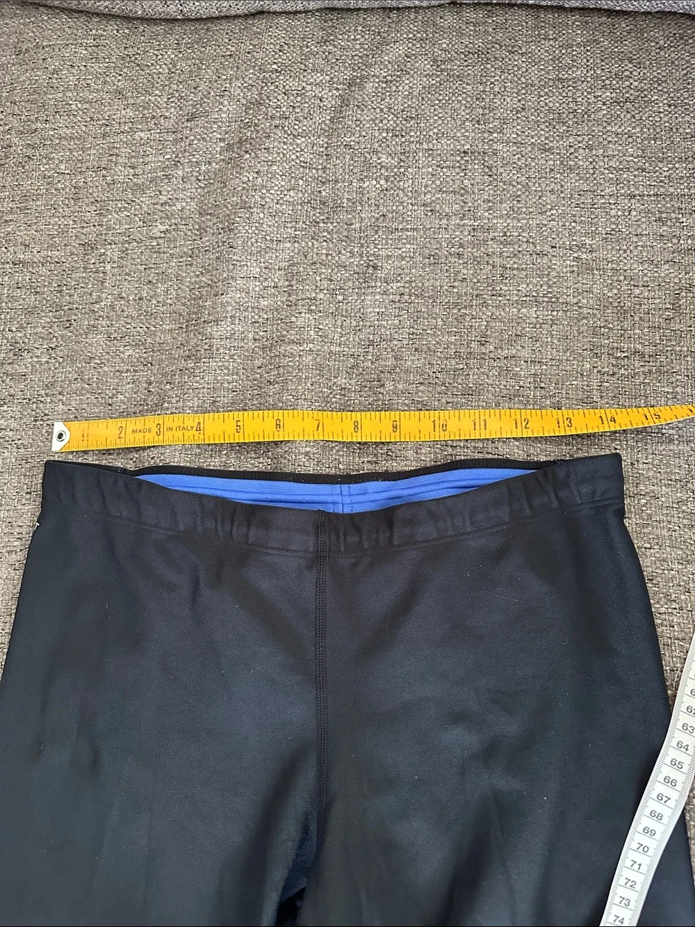 Nike Black Capri Leggings with Blue Trim and White Swoosh Back Zip Pocket Capri